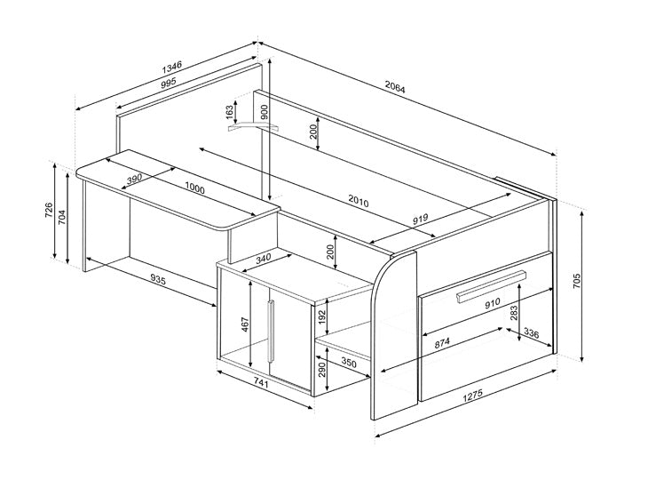 Sacha seng med Vendbart Skrivebord og Oppbevaring 90x200 – Eik/Hvit fra Trasman image