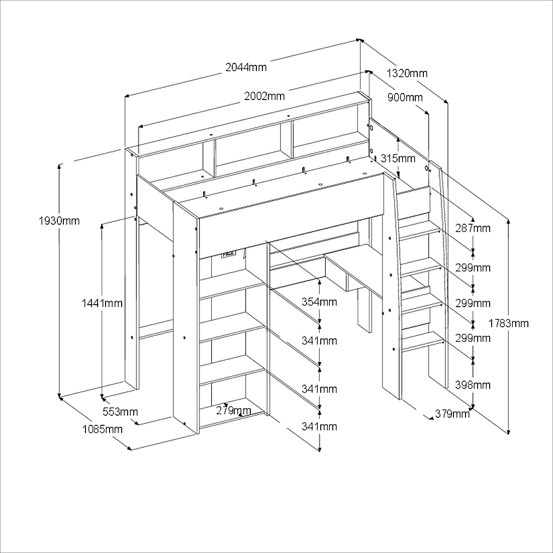 Loftseng shelter med mål image