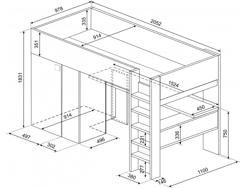 Trasman Studio Loftsäng med Garderob 90x200 - Antik Rosa image