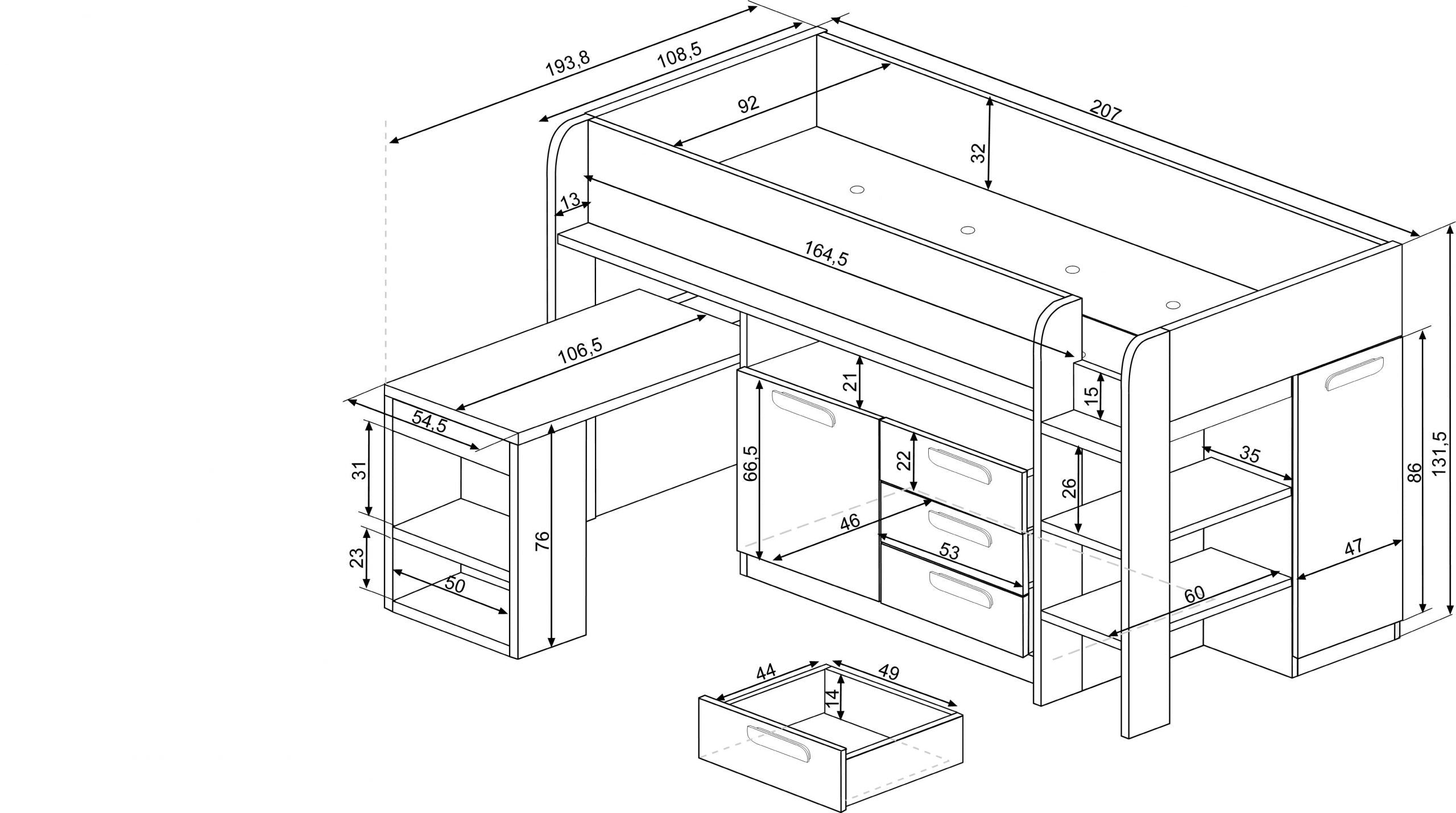 Halvhög barnsäng Exklusiv Trasman - 90 x 200 - NATURLIG - Kan spegelvändas! image