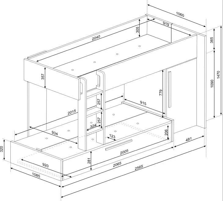 Våningssäng Evolution för 3 - 90x200 - Antik rosa image